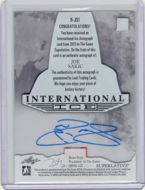 Joe Sakic International Ice Autograph back